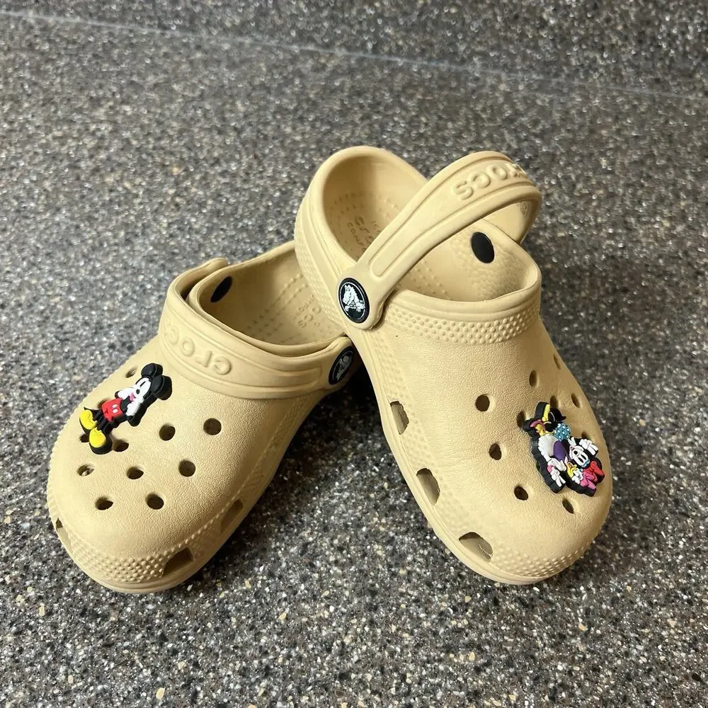 Crocs Iconic Comfort Little Kids Size 9 Mustard Clogs wt Jibbitz Slip On Outdoor